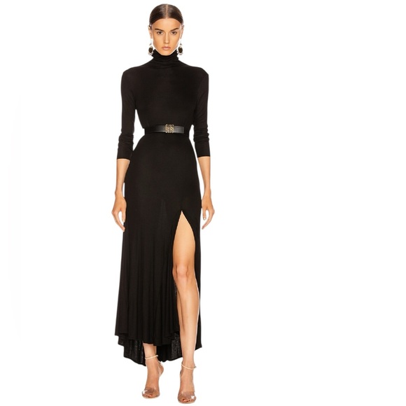 AG Jeans Chels Black Maxi Dress Turtleneck Front Slit Stretch Small NWOT - Picture 2 of 13